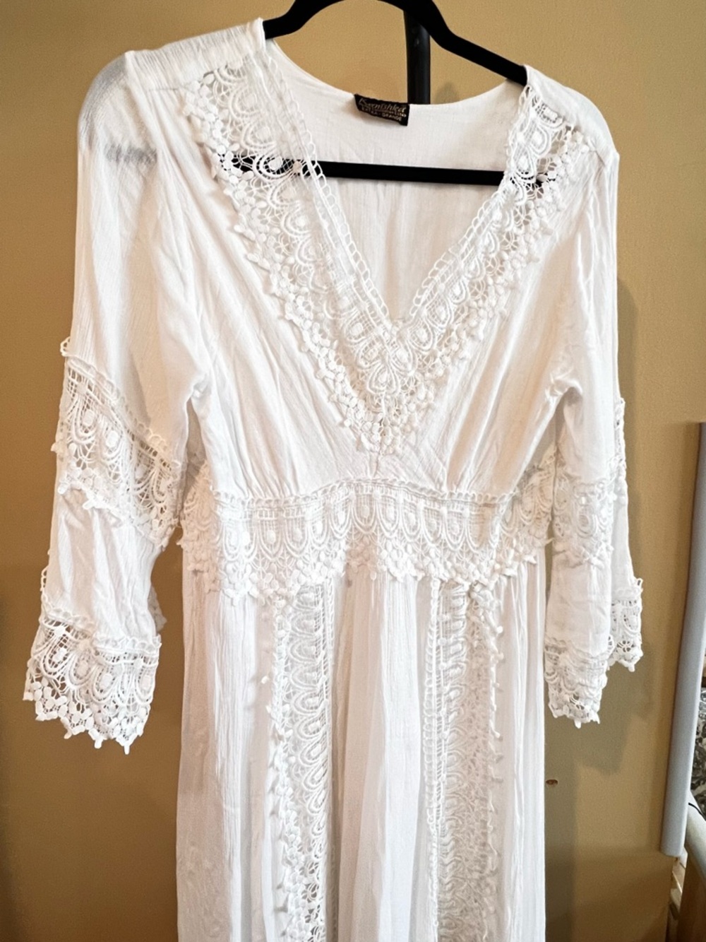 Boho White Lace Maxi Dress | Crochet Detail | Flowing Summer Dress | Size XL